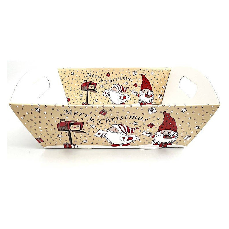 Panier vide Kraft à poignée beige rouge décor Père Noël