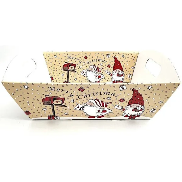Empty Kraft basket with red beige handle Father Christmas design