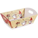 Leerer Korb aus Kraftpapier mit Henkel in beige-rot mit Weihnachtsmann-Dekor