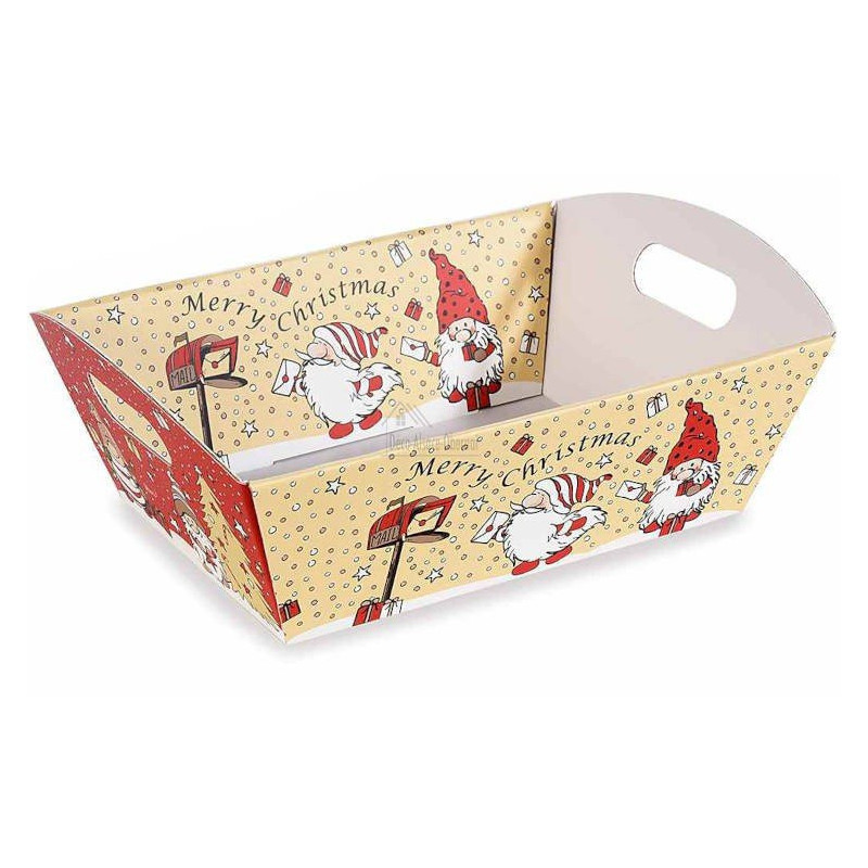 Panier vide Kraft à poignée beige rouge décor Père Noël