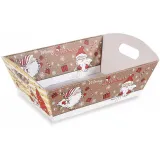 Leerer Korb aus Kraftpapier mit Griffen in braun-beige mit Weihnachtsmann-Dekor