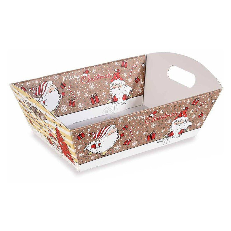 Panier vide Kraft à poignée brun beige décor Père Noël