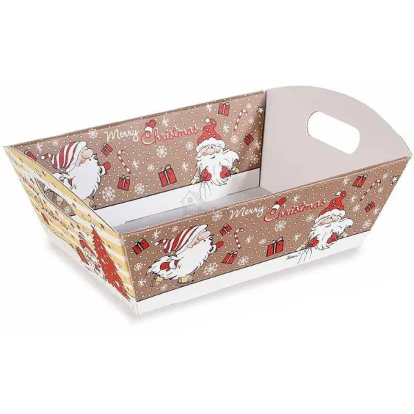 Panier vide Kraft à poignée brun beige décor Père Noël