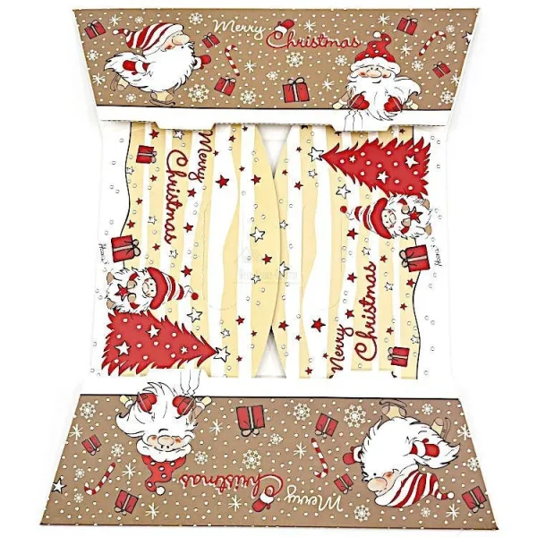 Brown and beige Kraft basket with handle decorated with Father Christmas