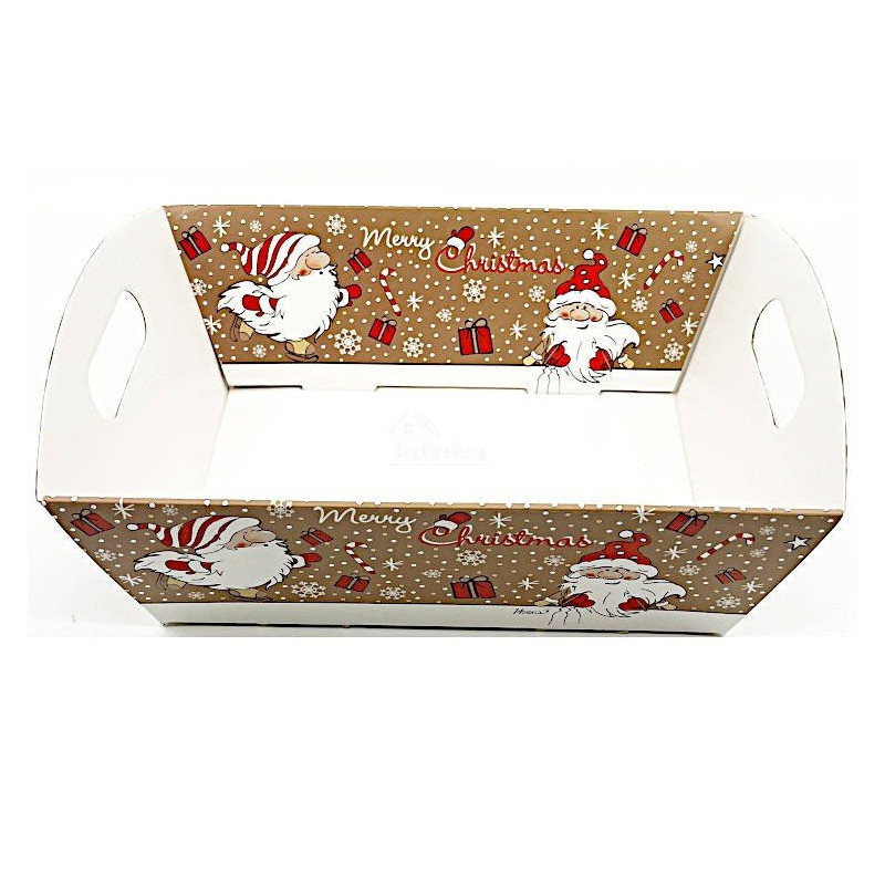 Panier vide Kraft à poignée brun beige décor Père Noël