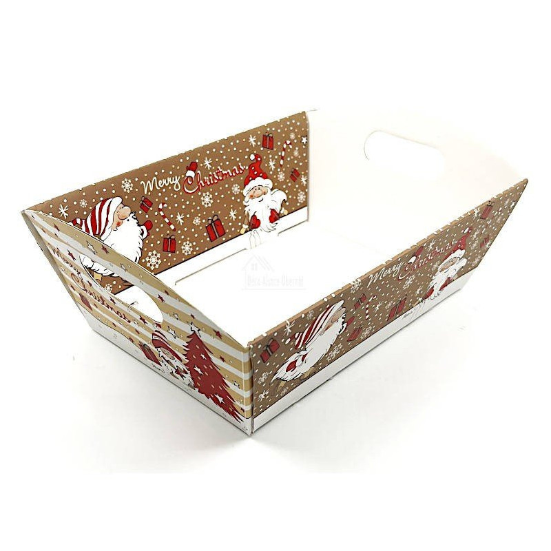 Panier vide Kraft à poignée brun beige décor Père Noël