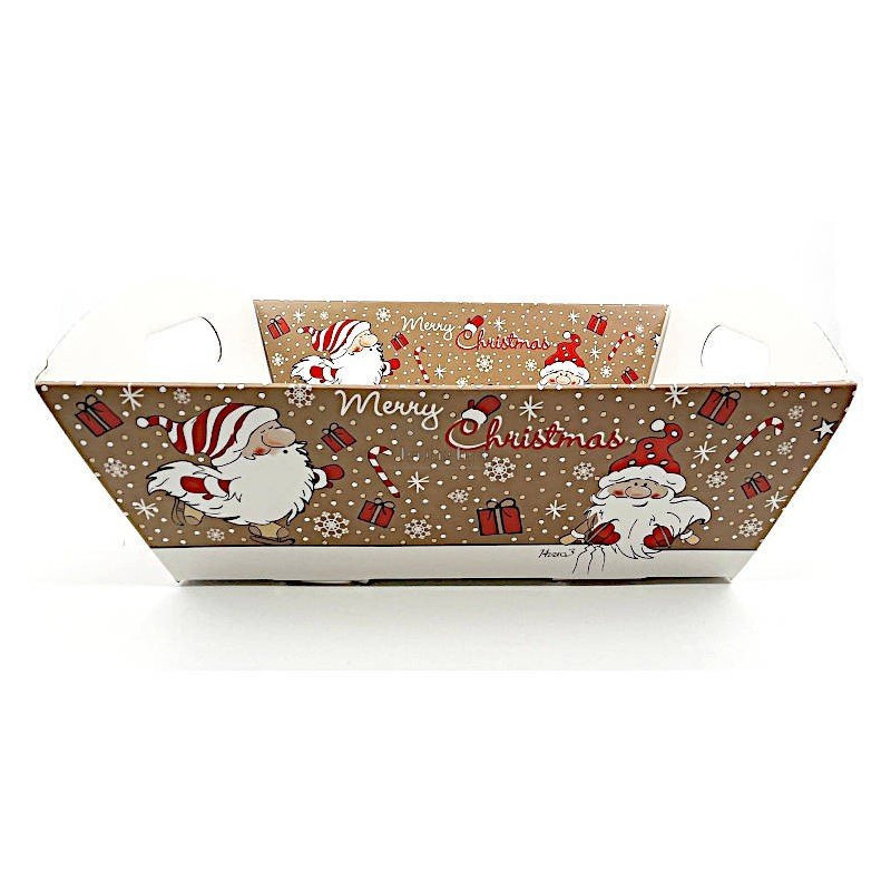 Panier vide Kraft à poignée brun beige décor Père Noël