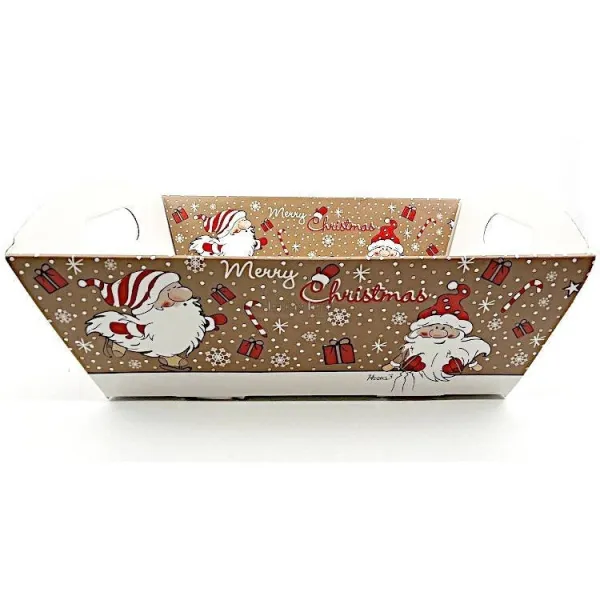 Leerer Korb aus Kraftpapier mit Griffen in braun-beige mit Weihnachtsmann-Dekor