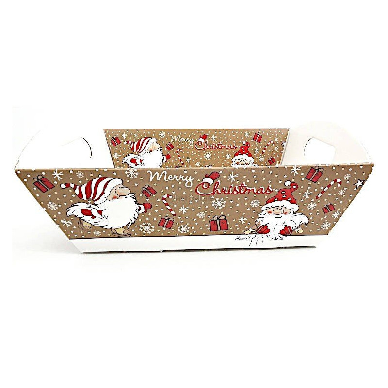 Panier vide Kraft à poignée brun beige décor Père Noël