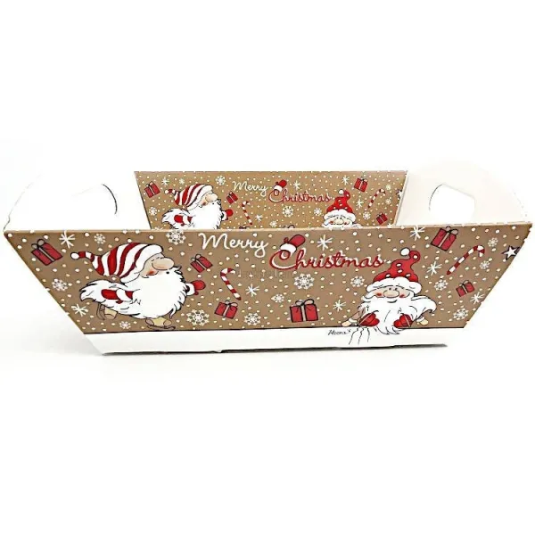 Leerer Korb aus Kraftpapier mit Griffen in braun-beige mit Weihnachtsmann-Dekor