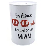 Tirelire en métal En Alsace, Bretzel se dit Miam