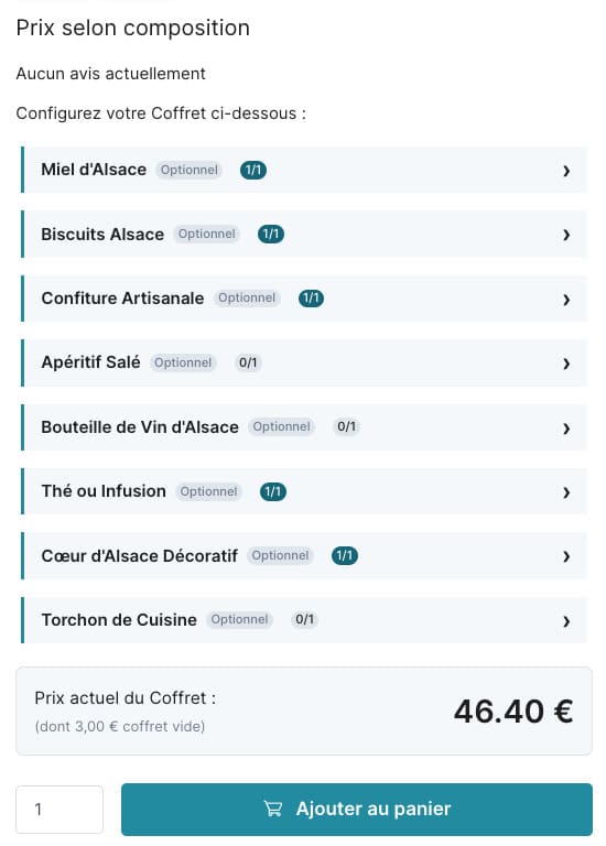 Konfiguration abgeschlossen, Produktauswahl erfolgt