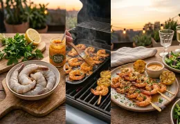 Rezept der gegrillten Garnelen mit Espelette-Pfeffer-Senf