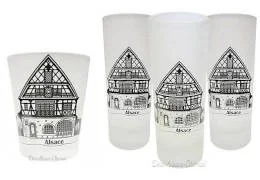 Verre à Liqueur et Shooter satiné décor Maison Alsacienne