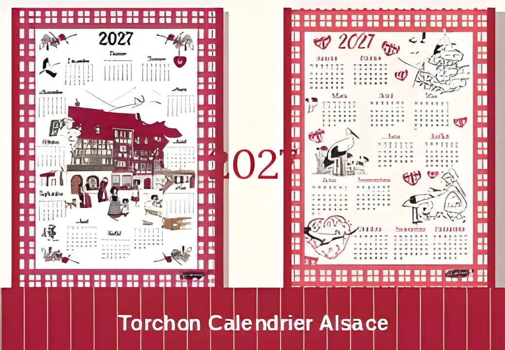 2027 Alsace Calendar Tea Towels, Villages and Storks by Anne Bollinger