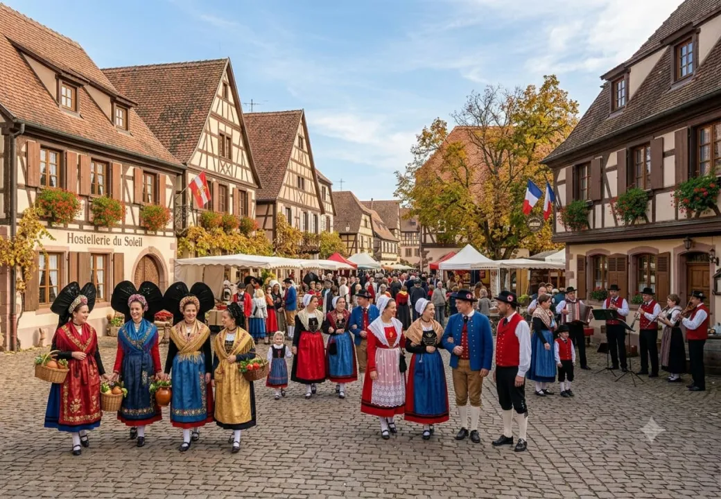 Les Habits Traditionnels Alsaciens - Nœud Rouge, Coiffe Noire et Broderies