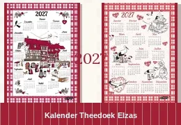 Kalender Theedoeken Elzas 2027, Dorpen en Ooievaars door Anne Bollinger